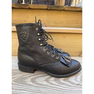Ariat Heritage Lacer II Black Leather Boots Womens 7.5 B Kiltie Western Riding